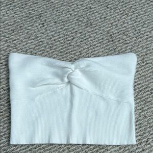 Papermoon White Ribbed Crop Top with Sailor Collar